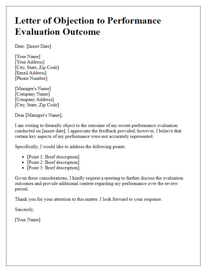 Letter template of objection to performance evaluation outcome