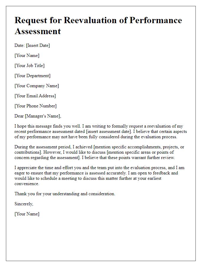 Letter template of requesting reevaluation of performance assessment