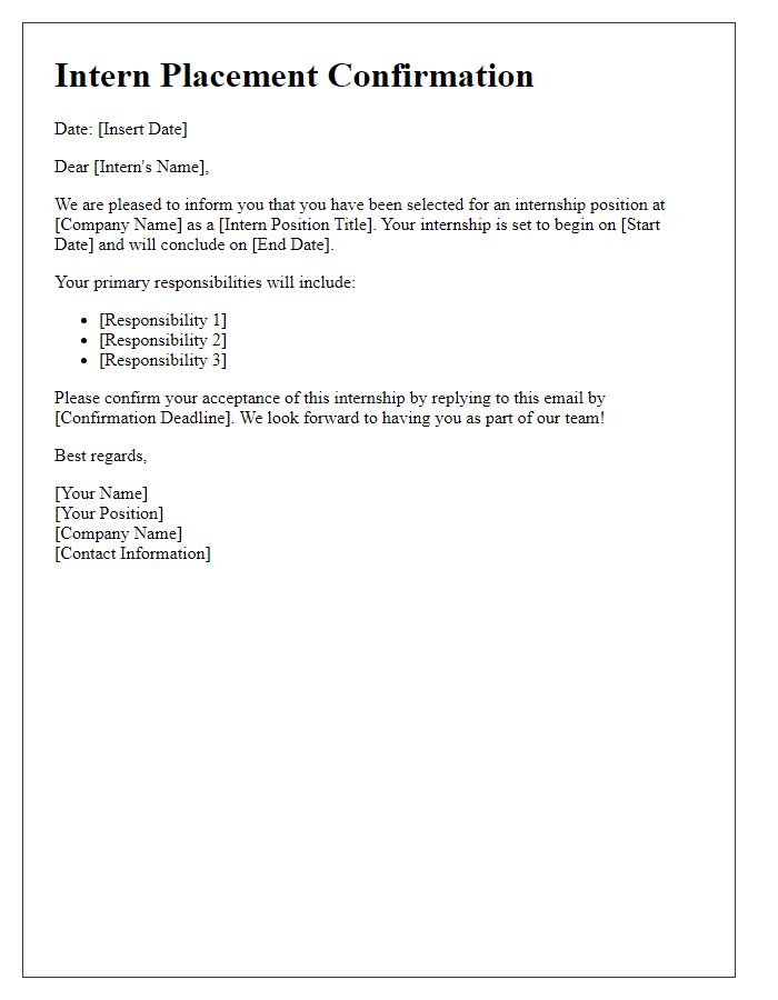 Letter template of Intern Placement Confirmation