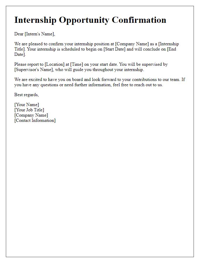 Letter template of Internship Opportunity Confirmation