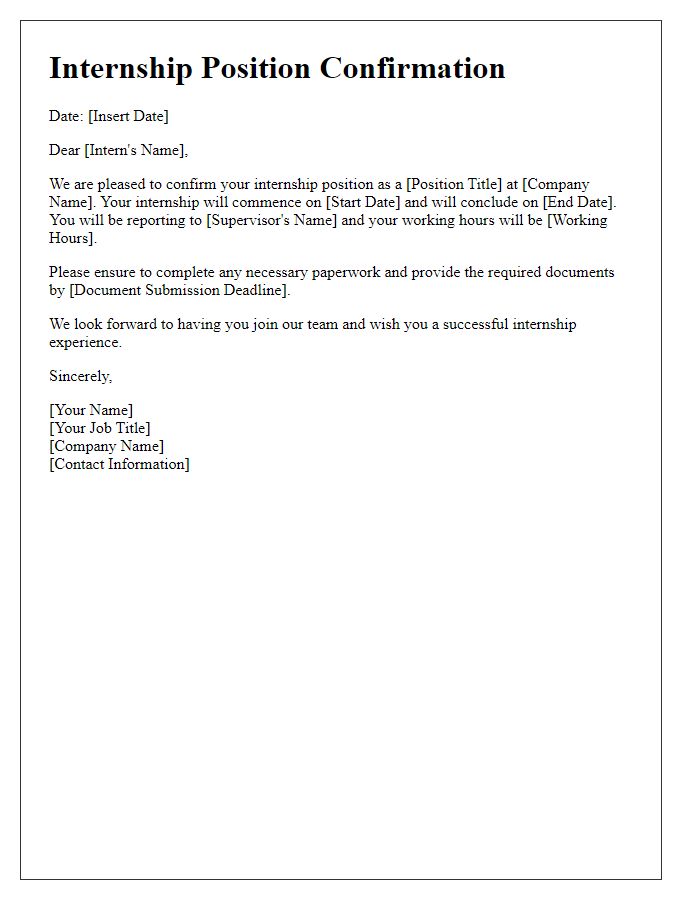 Letter template of Internship Position Confirmation