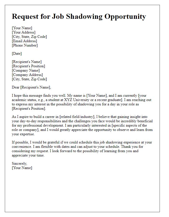 Letter template of formal request for job shadowing day