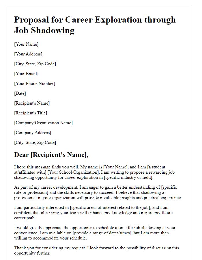 Letter template of proposal for career exploration through job shadowing