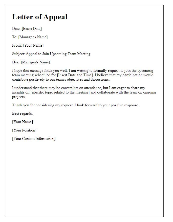 Letter template of appeal for joining team meeting