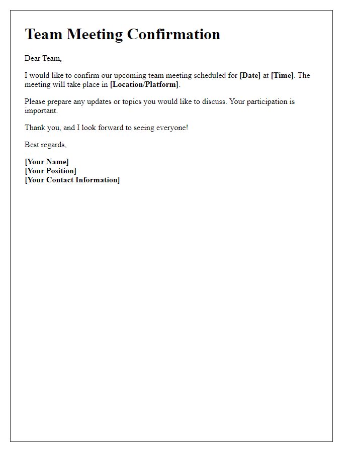 Letter template of call for team meeting confirmation