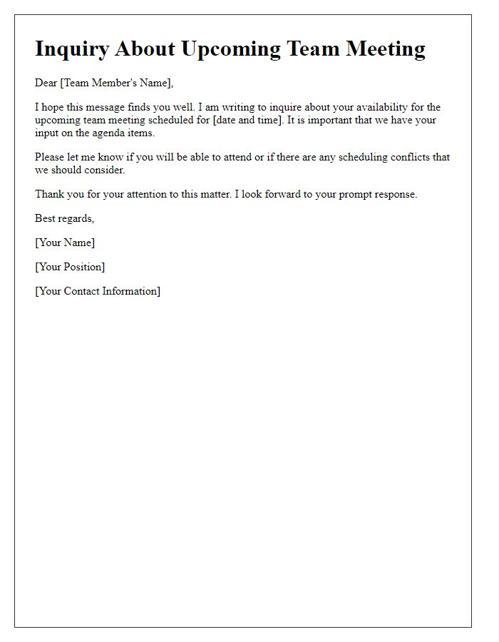 Letter template of inquiry regarding team meeting attendance