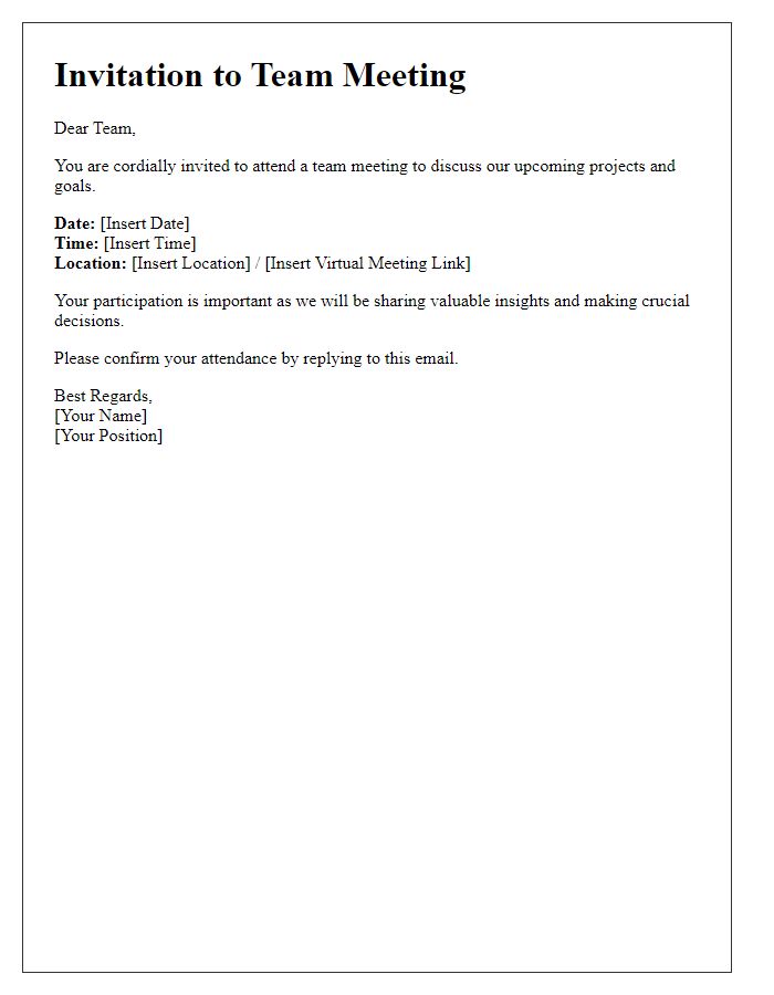 Letter template of invitation for team meeting attendance