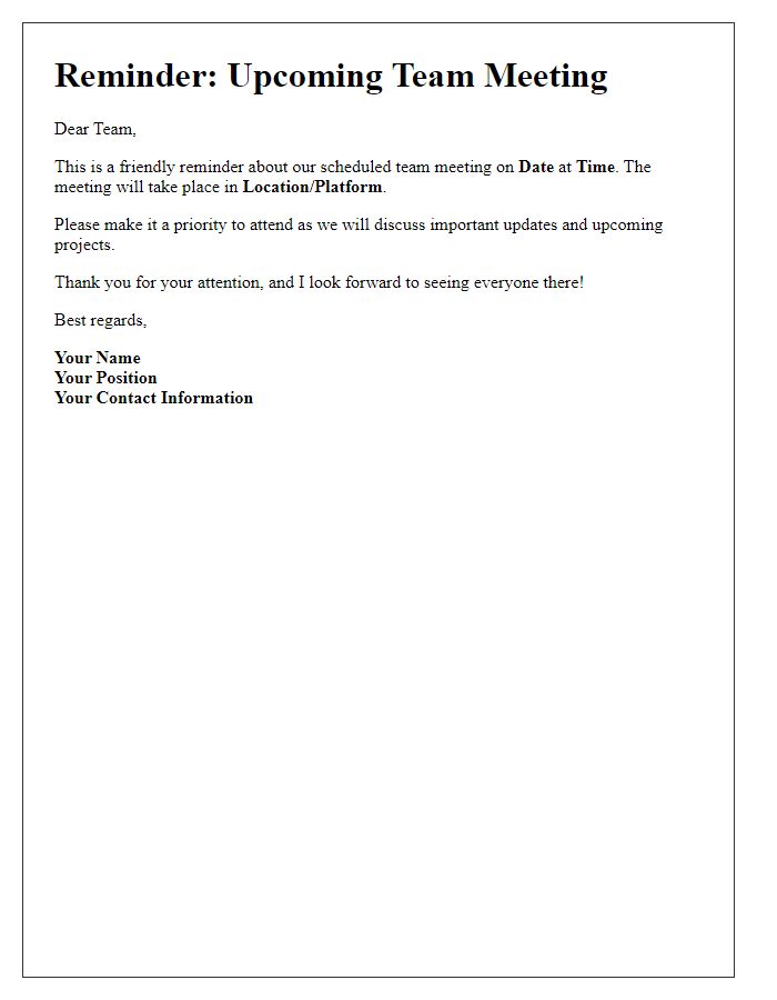 Letter template of reminder for team meeting attendance