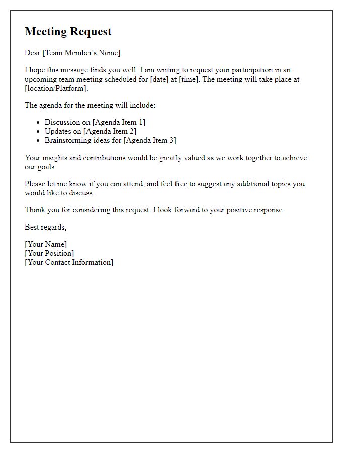 Letter template of request for team meeting participation