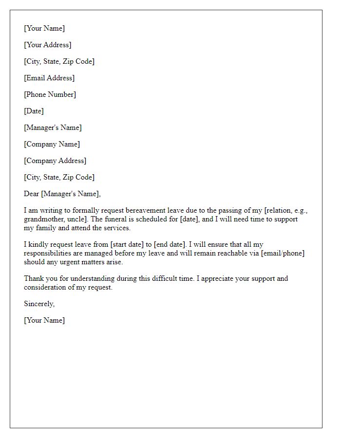 Letter template of request for bereavement leave.