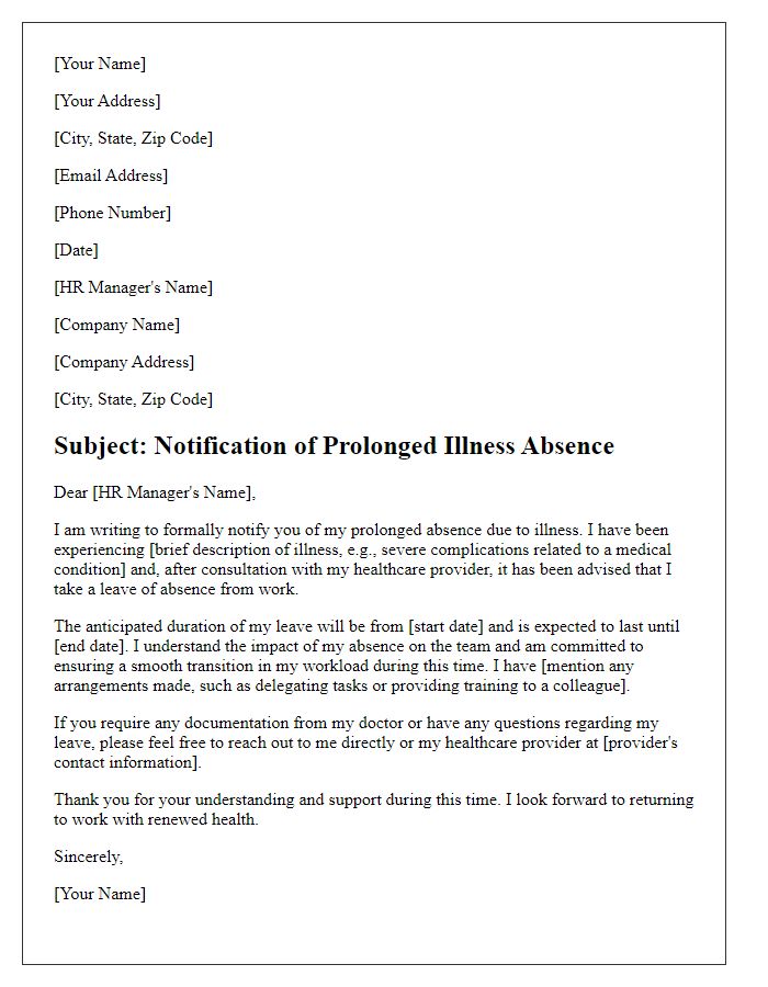 Letter template of prolonged illness absence for HR submission.