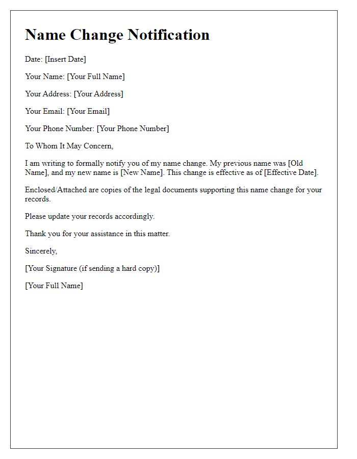 Letter template of Name Change Notification for Personal Records