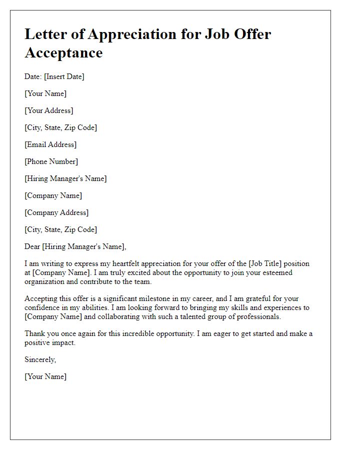 Letter template of appreciation for accepting job offer