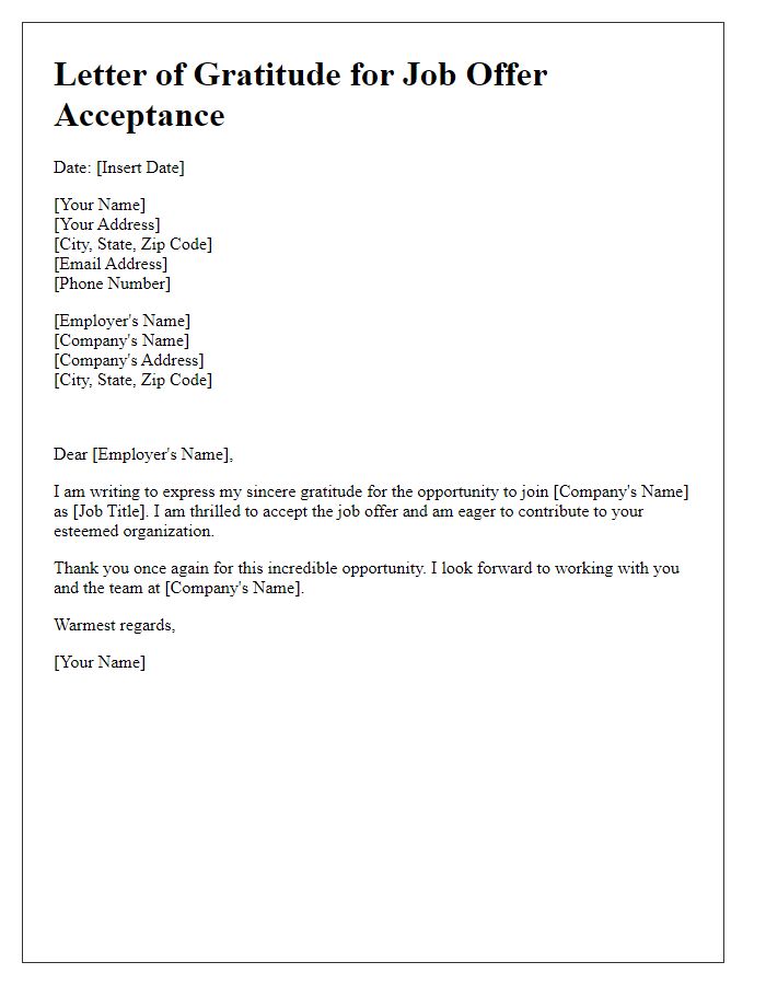 Letter template of gratitude for job offer acceptance