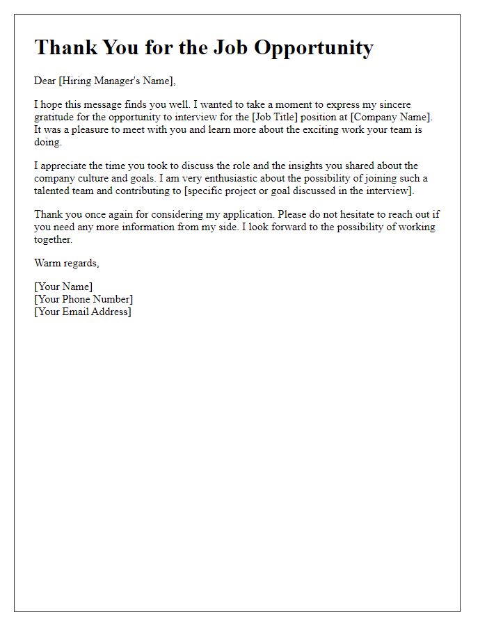 Letter template of sincere thanks for job opportunity