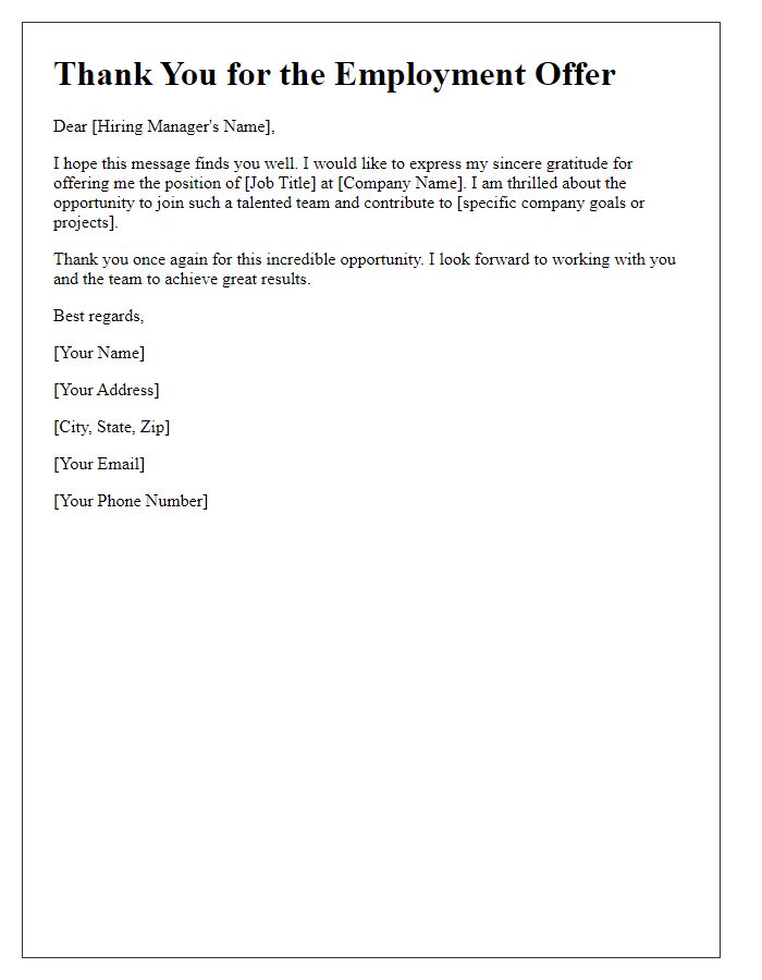 Letter template of thanks for the employment offer