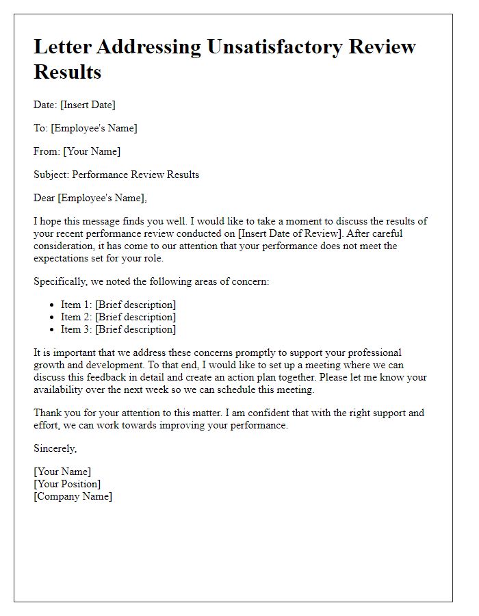 Letter template of addressing unsatisfactory review results