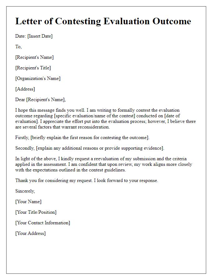 Letter template of contesting evaluation outcomes