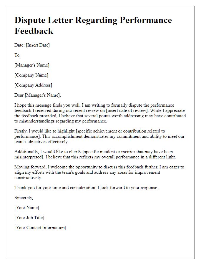 Letter template of disputing poor performance feedback