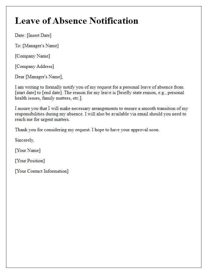 Letter template of formal personal leave of absence notification