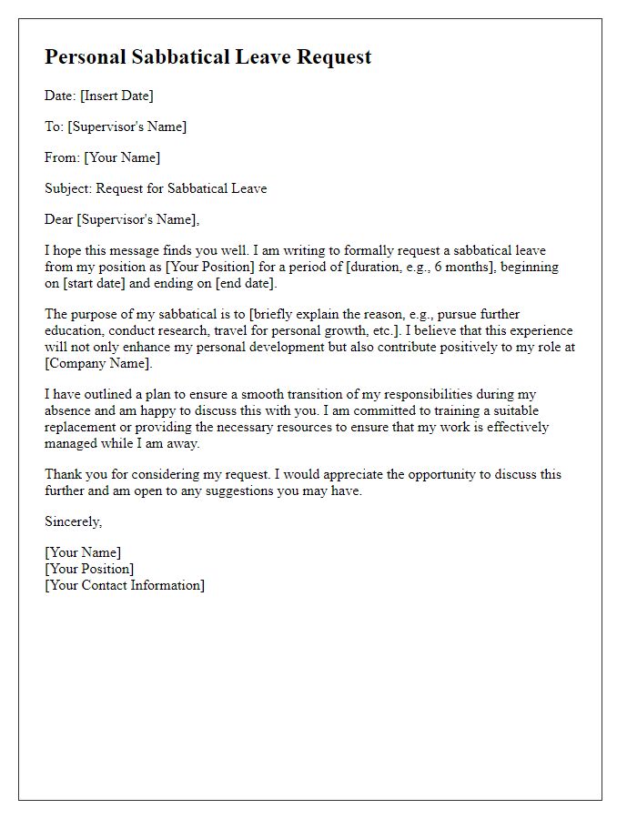 Letter template of personal sabbatical leave request