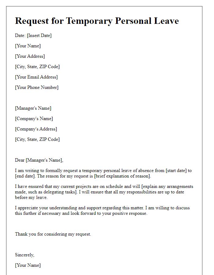 Letter template of request for temporary personal leave