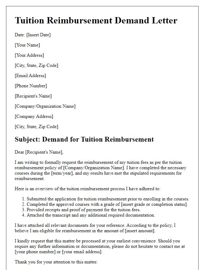 Letter template of demand for tuition reimbursement process overview