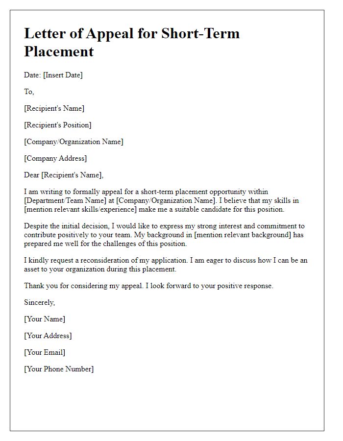 Letter template of appeal for a short-term placement