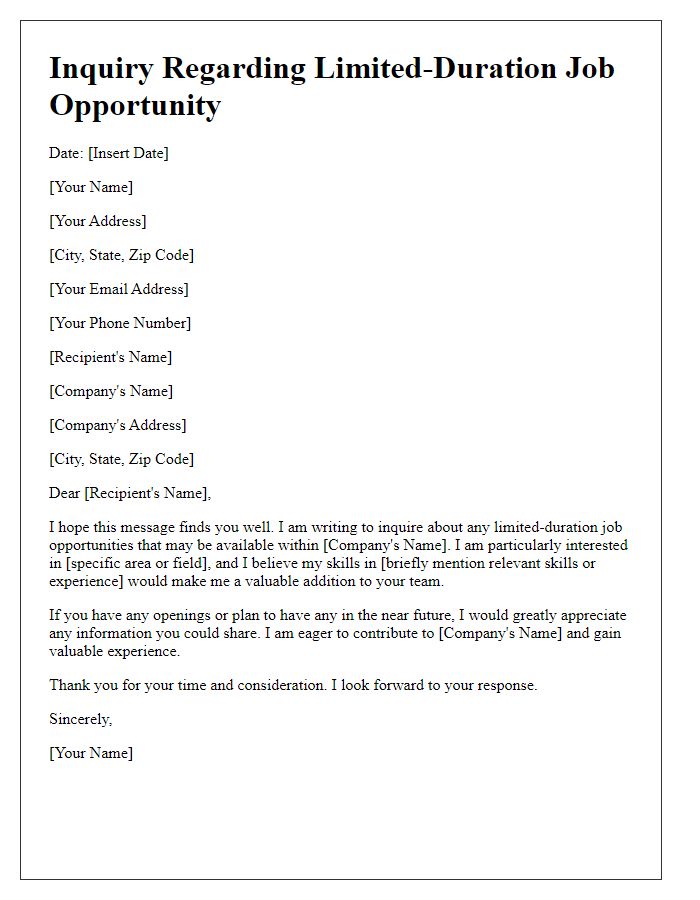 Letter template of inquiry for a limited-duration job opportunity