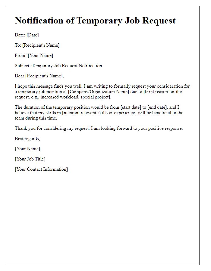 Letter template of notification for a temporary job request