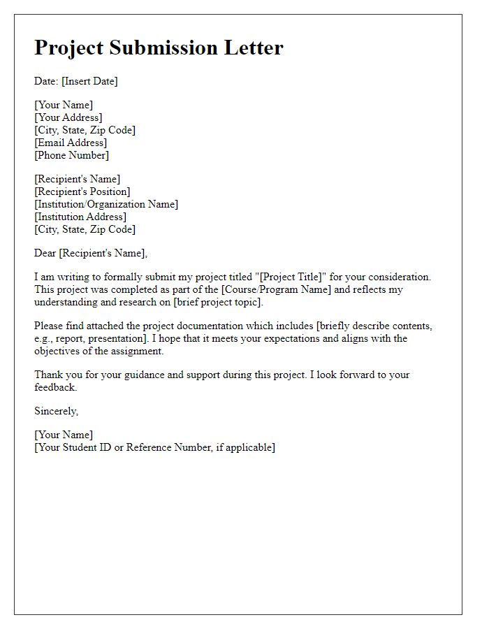 Letter template of submission for a project-based assignment