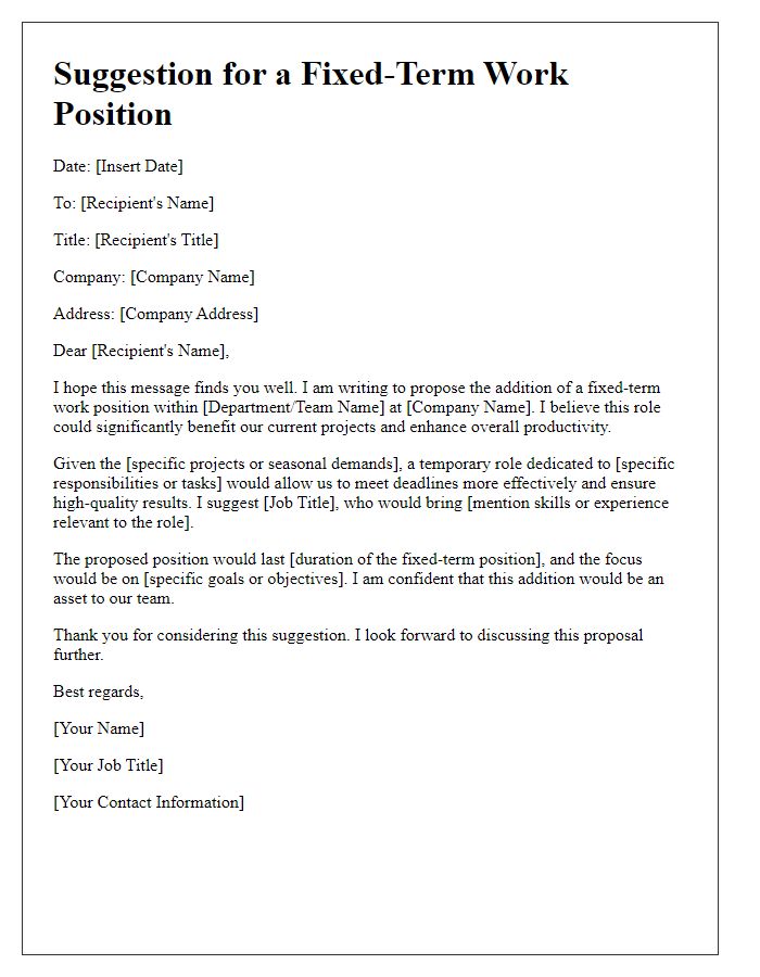 Letter template of suggestion for a fixed-term work position