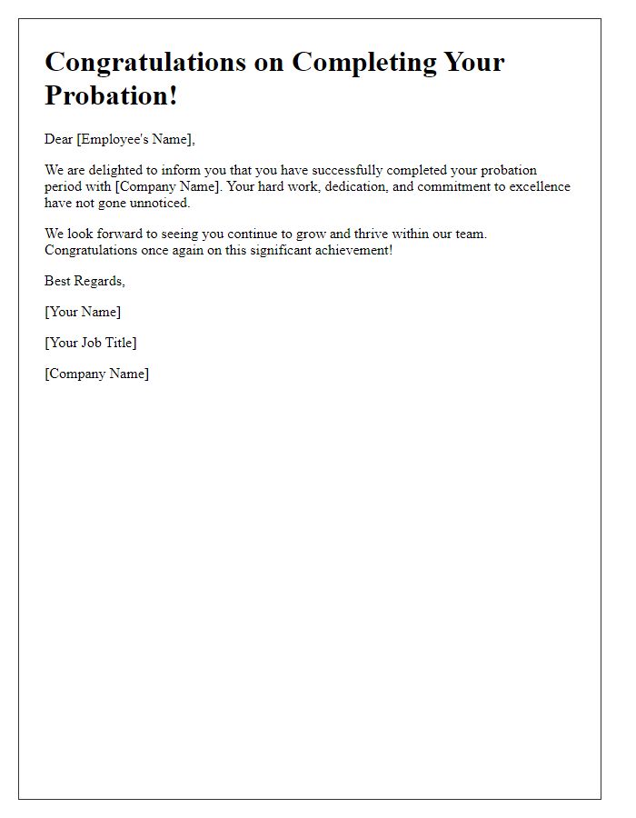 Letter template for congratulating on successful probation completion