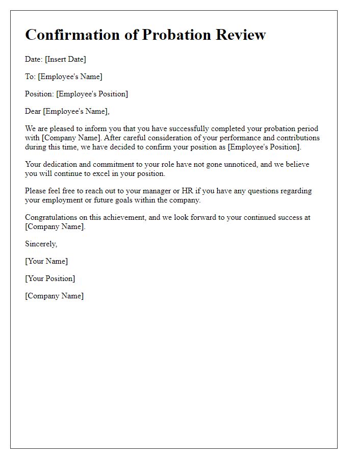 Letter template of confirmation for passing probation review