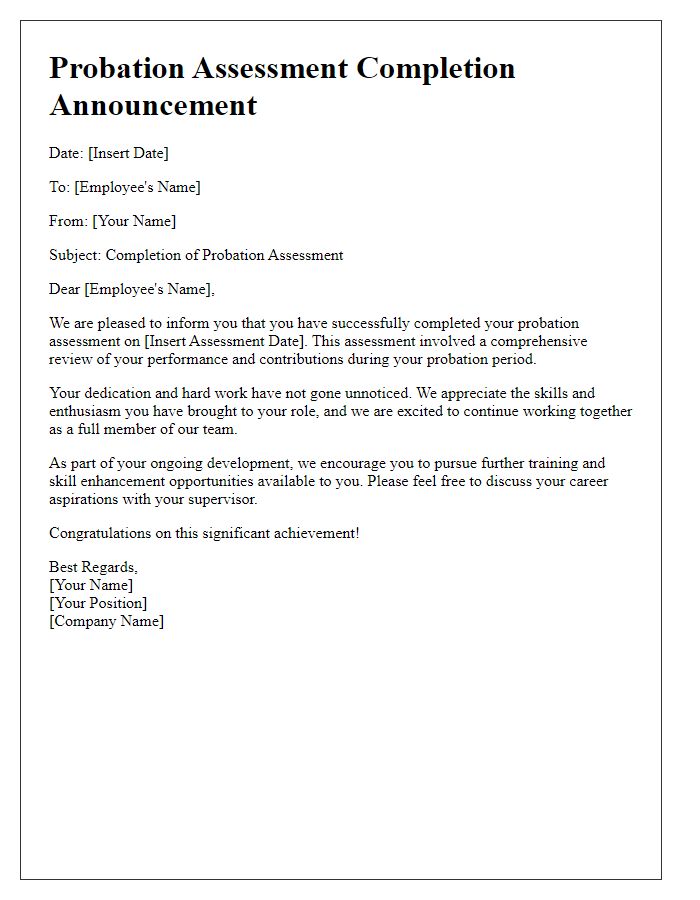 Letter template of probation assessment completion announcement