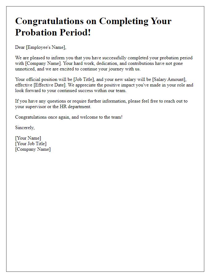 Letter template of successful probation period completion notification