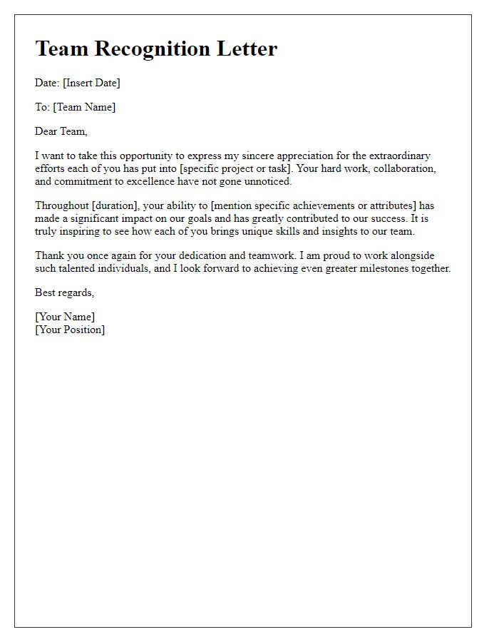 Letter template of recognition for team efforts