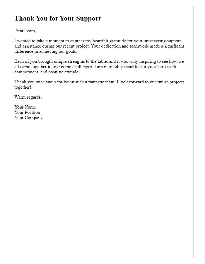 Letter template of thankfulness for team assistance