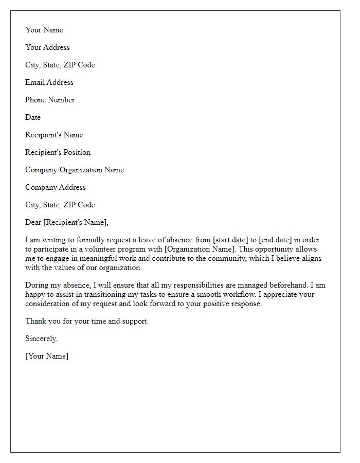 Letter template of formal request for a leave of absence for volunteering