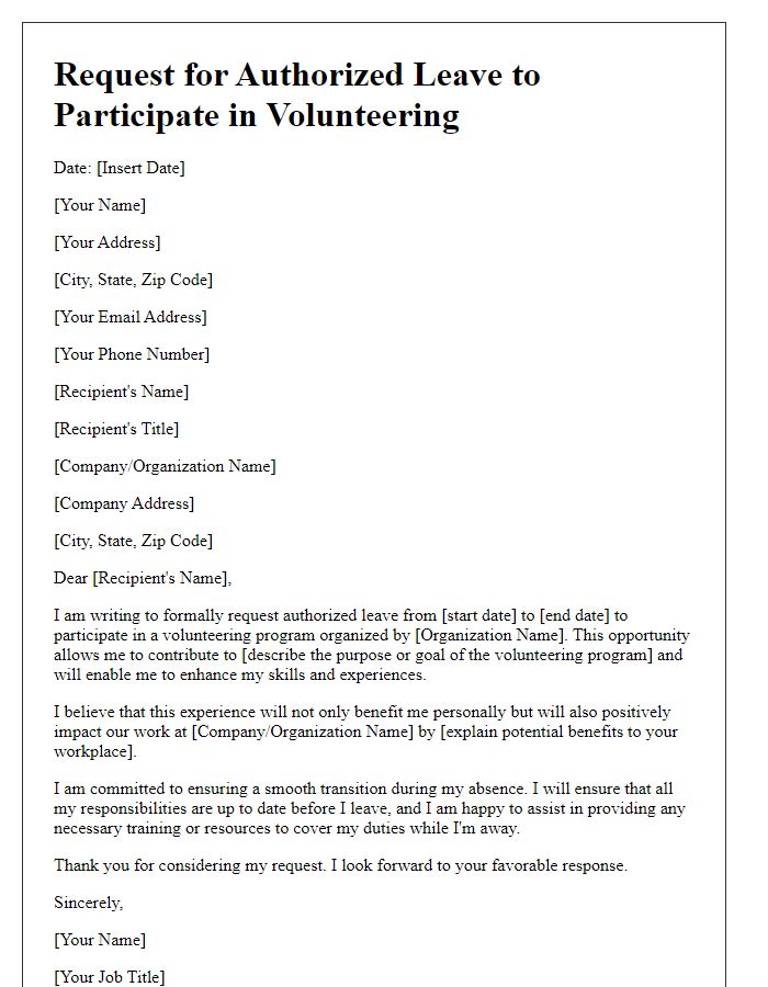 Letter template of inquiry for authorized leave to participate in volunteering