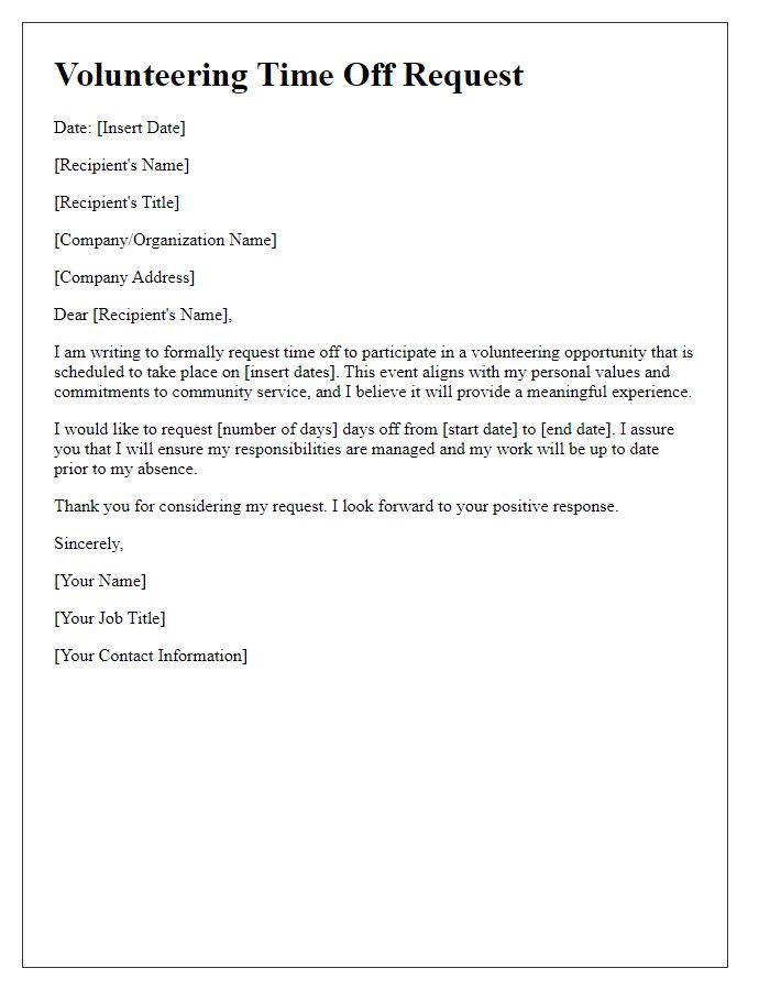 Letter template of notice for volunteering time off request