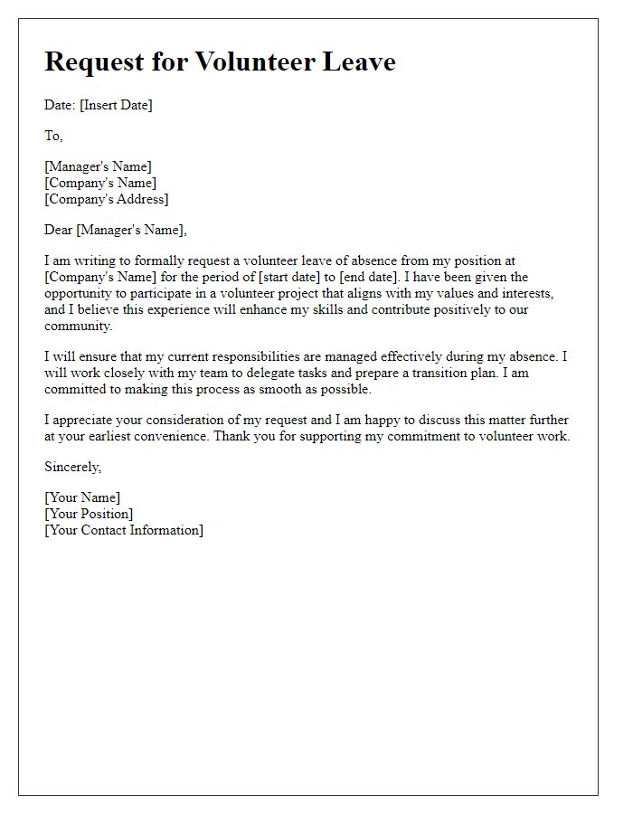 Letter template of request for volunteer leave from work