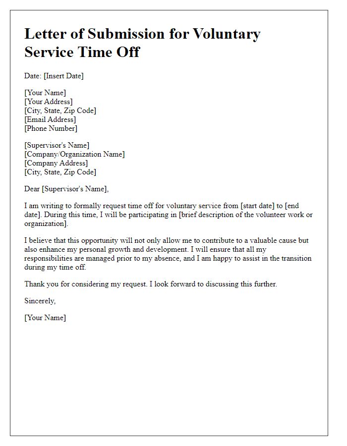 Letter template of submission for voluntary service time off