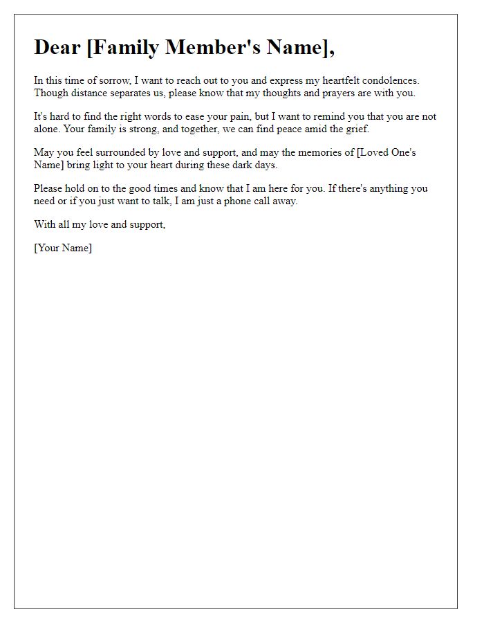 Letter template of peace and strength for distant family in grief.