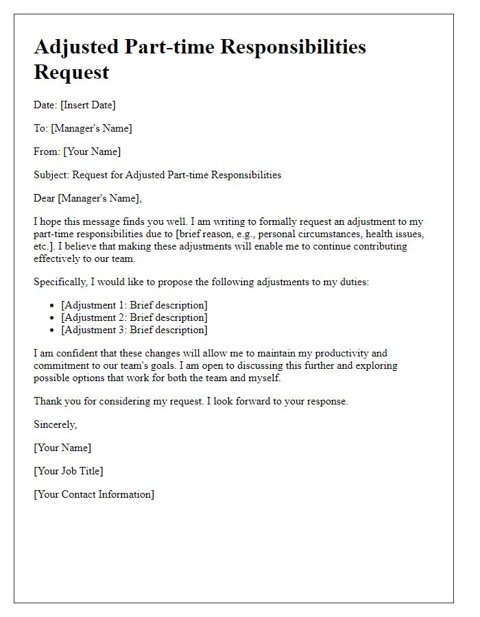 Letter template of Adjusted Part-time Responsibilities Request