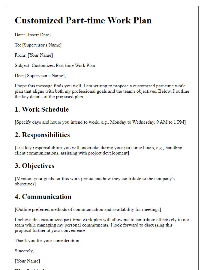 Letter template of Customized Part-time Work Plan