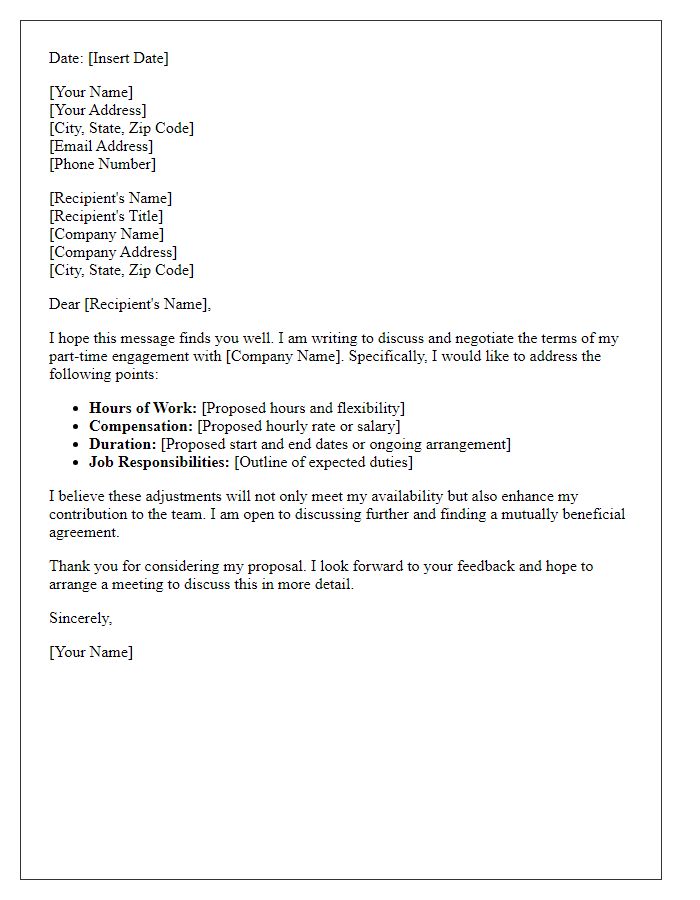 Letter template of Part-time Engagement Terms Negotiation