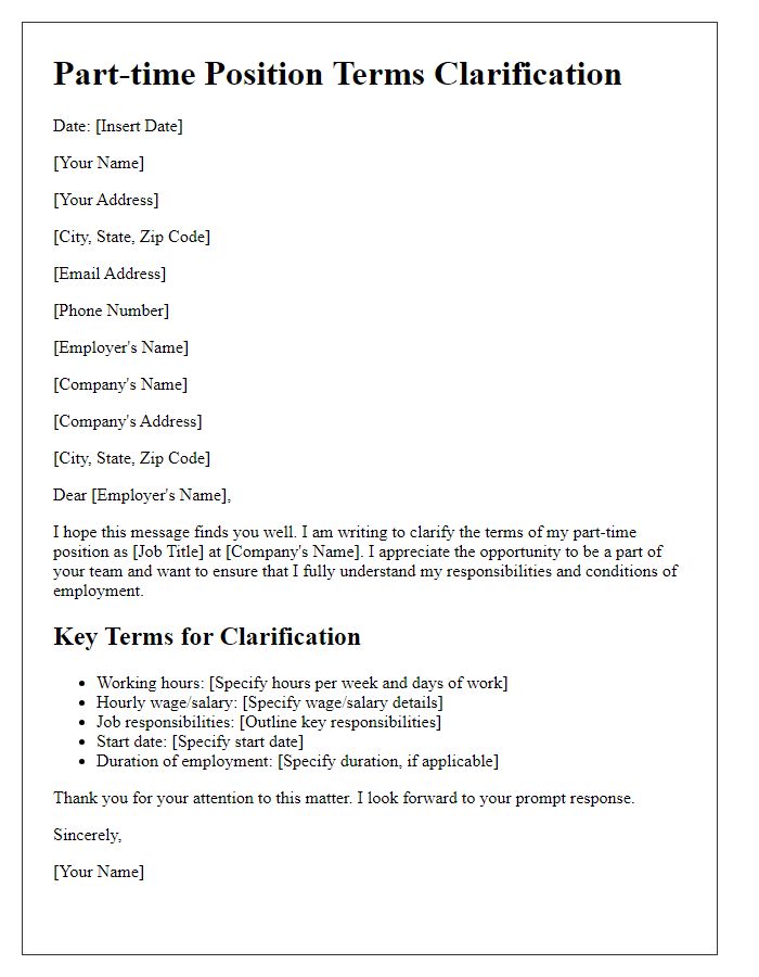 Letter template of Part-time Position Terms Clarification