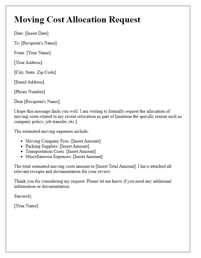 Letter template of moving cost allocation request