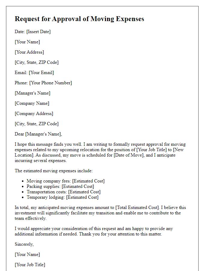 Letter template of moving expenses approval request